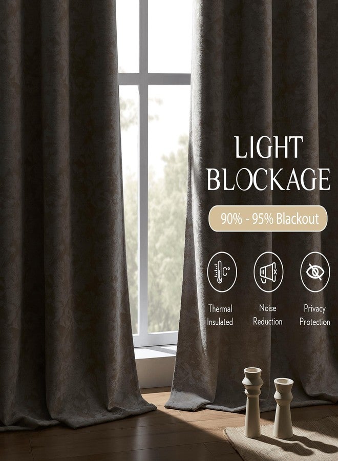 Beauoop Beige Floral Jacquard Blackout Curtains 96 Inches Long 2 Panels for Bedroom Living Room Taupe Flower Chenille Room Darkening Thermal Insulated Soundproof Grommet Window Treatments Drapes 52x96 - Image 3